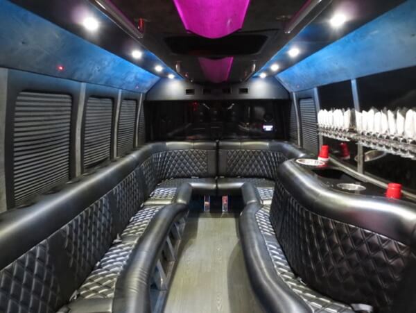 Party bus rear lounge seating interior