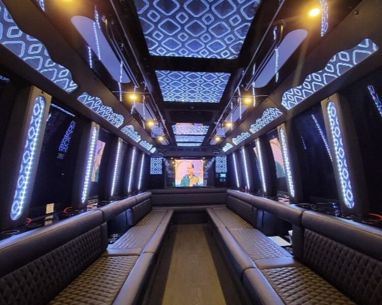 18 to 20 passenger party bus diamond pattern LED ceiling and seating