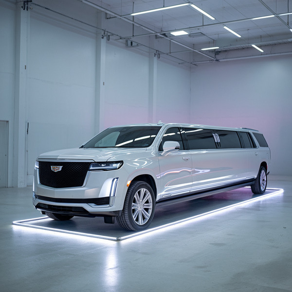 White Escalade stretch limousine